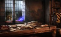 Gryffindor common room during a thunderstorm.