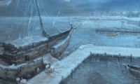Ice-breaking ship sailing through the artic