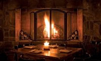 Fire crackling on a stormy night