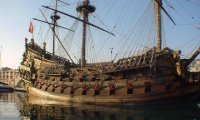 A siren song with harp aboard a ship