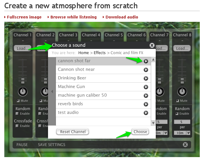Choosing sounds in Ambient Mixer